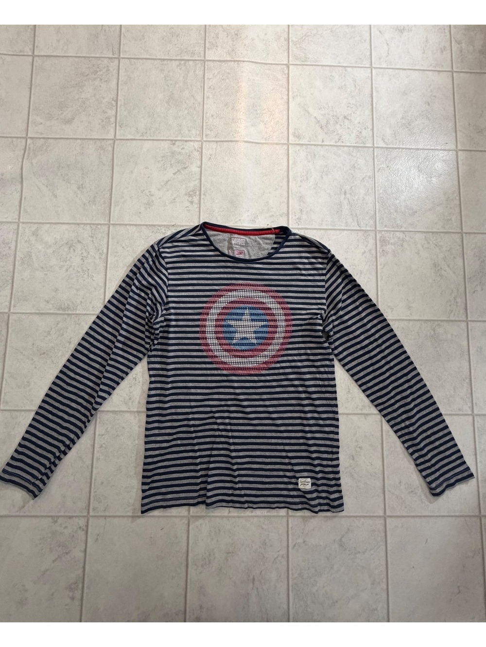 Marvel Captain America Striped Long Sleeve T Shirt Size M